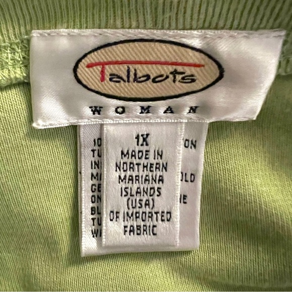 Talbots 1X Citrus Green Long Sleeve Pima Cotton Crew Neck Tee in EUC - Picture 4 of 5